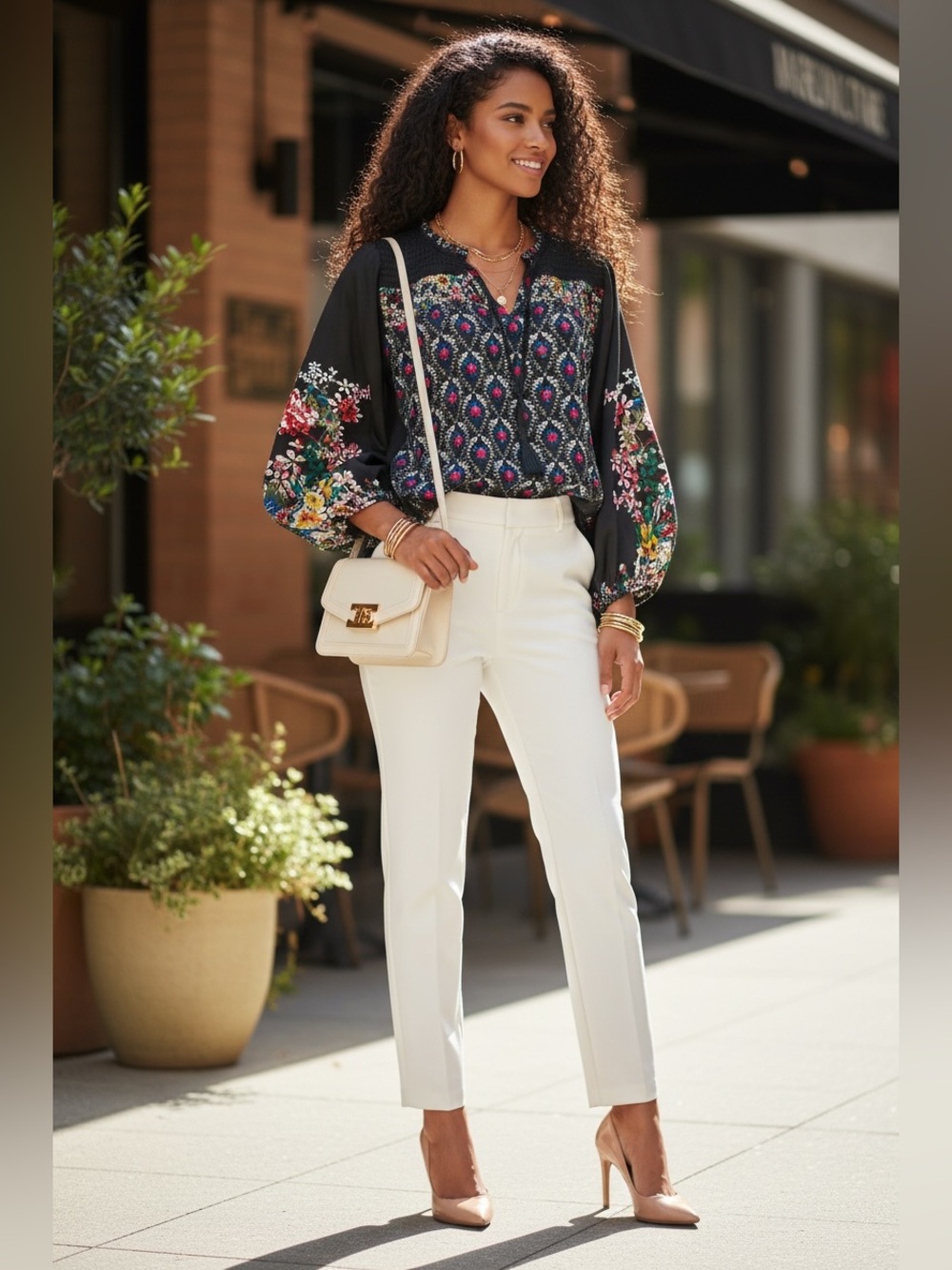 Philosophy gray Floral Peasant Blouse with Balloon Sleeves Petite Small